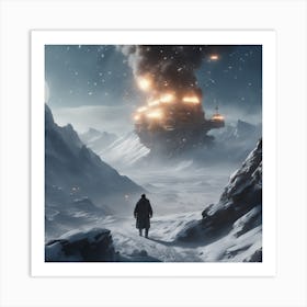 Man Walking Through The Snow Art Print