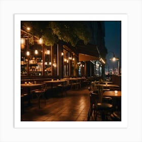 Restaurant At Night Art Print