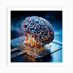 A Three Dimensional Cybernetic Human Brain With Electric Lines Running Through Functioning As A Ne (3) Art Print