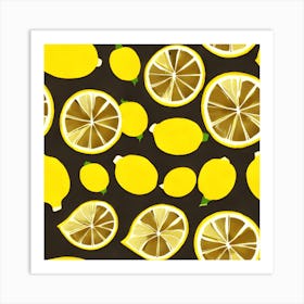 Lemons On Black Fabric Art Print