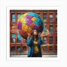 Girl With A Globe Art Print