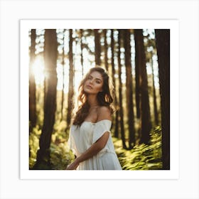 Beautiful Woman In The Forest Art Print