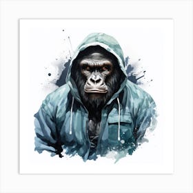 Watercolour Cartoon Gorilla In A Hoodie 2 Art Print