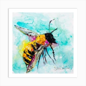 Blue And Yellow Watercolor Mindful Bee Square Art Print