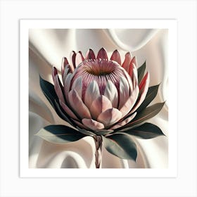 A Breathtakingly Detailed, Ultra High Resolution Digital Illustration Of A Majestic Protea Flower, Rendered In Vibrant, Lifelike Colors, With Intricate Textures And Delicate Petals That Appear Soft To The Touch Art Print