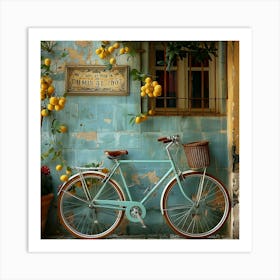 Bicycle Leaning Against Rustic Wall Art Print