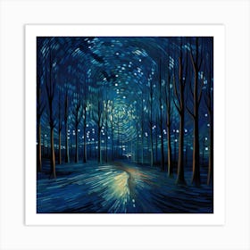 Starry Night In The Forest 1 Art Print