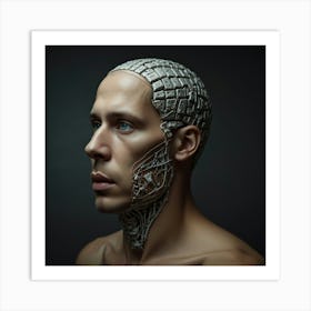 Man With A Robotic Head Art Print