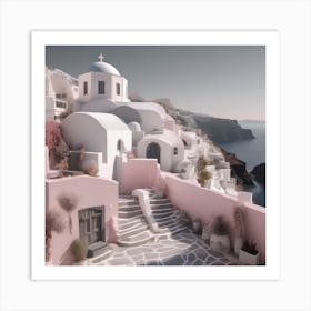 Pink Santorini Pastel Landscape Art Print