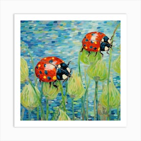 Ladybugs On Grass Art Print