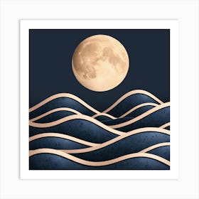 Moon And Waves 74 Art Print