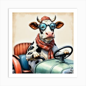 Cow Driving A Car Art Print