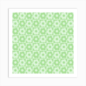 Floral Checker Green Square Art Print