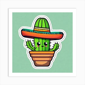 Mexico Cactus With Mexican Hat Sticker 2d Cute Fantasy Dreamy Vector Illustration 2d Flat Cen (11) Art Print