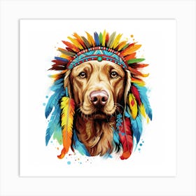 Golden Retriever Indian Headdress Art Print