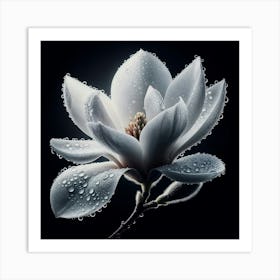 White Magnolia Flower With Dew Drops Art Print