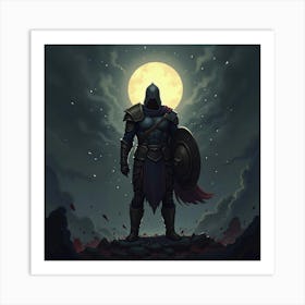 A Warrior With A Glowing Shield Standing Against Darkness 1 Art Print