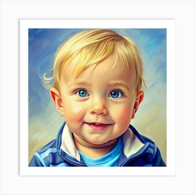 Portrait Of A Baby With Blonde Hair And Blue Eyes Art Print