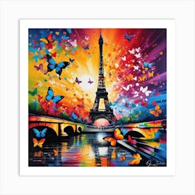 Butterflies On The Eiffel Tower Art Print