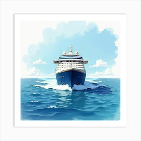 Luxurious Cruise Ship Sailing Through Watercolor Waters 1 Art Print