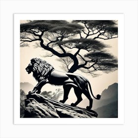 Lion On A Rock Art Print