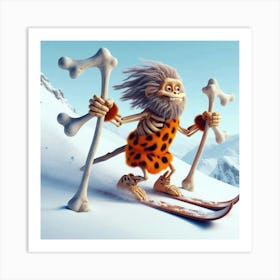 Prehistoric Man On Skis 5 Art Print