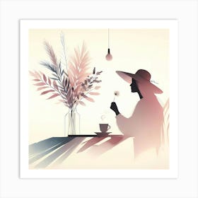 Portrait Of A Woman Drinking Coffee Art Print