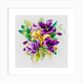 Watercolor Mardi Gras Flower Bouquets 19 Art Print