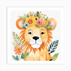 Floral Cute Baby Lion Nursery Illustration (20) Art Print