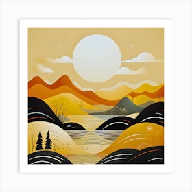 Golden Horizons Minimalist Mountain Glow Art Print