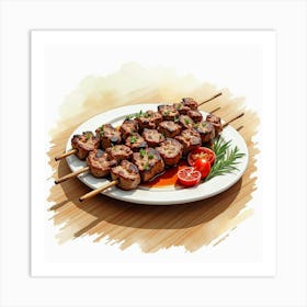 Grilled Meat On Skewers Art Print