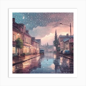 Aesthetic rainy day, vintage small town 2 Art Print