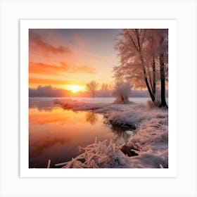 Sunrise Over A Frozen Lake Art Print