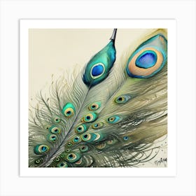 Peacock Feathers water color  Art Print