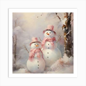 Snowman Couple Art Print