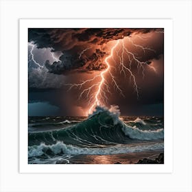 Lightning Storm Over The Ocean 2 Art Print