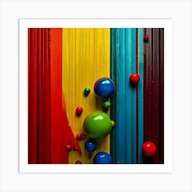 Firefly Red, Green, Blue, Yellow, Signal Colors, 3d, Flowing, Wall, Stripes, Balls, Vibrant, Colorfu (3) Art Print