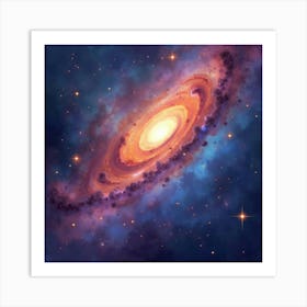 Watercolor Cosmic Canvas With Glowing Galaxies 1 Art Print