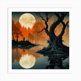 Default Full Moon Rising Over A Pond Photography Romanticism 3 ٢ 1 Art Print