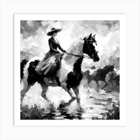 Black And White Horse Riding Art Print