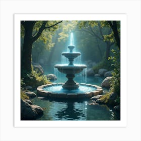 Mystical Fountain With Sparkling, Enchanted Waters In A Hidden Glade 1 Art Print