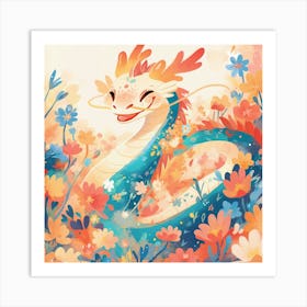 Dragon In Flowers Art Print