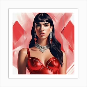 dua lipa art print portrait in Red 1 Art Print