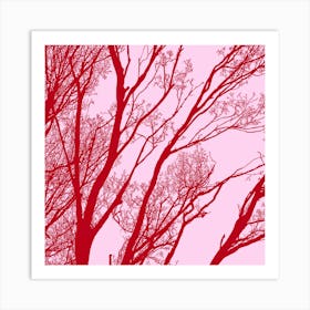 Red Winter Trees On A Pink Background Art Print