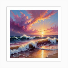 Sunset On The Beach paintings art print 1 Art Print