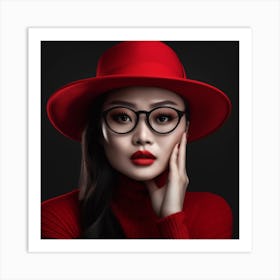 Asian Woman In Red Hat Art Print