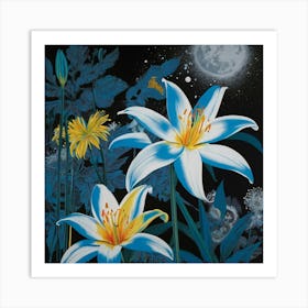 Default Lunar Lilies Serigraph On Fabric Squeegee Technique Po 1 Art Print