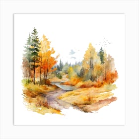 Watercolor Autumn Landscape 21 Art Print