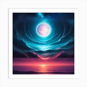 Moon And The Ocean Art Print