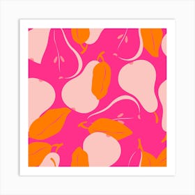 Pattern With Pears On Neon Pink Square Art Print